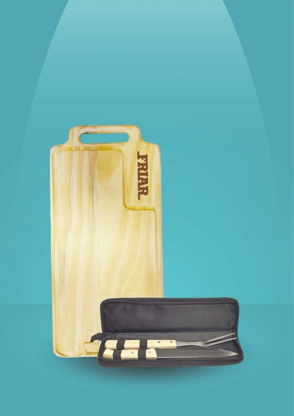 Set de Asado Pino (Tabla 20 x 40cm + Set Grill)