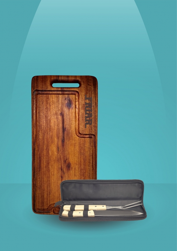 Set de Asado Cedro (Tabla 20 x 40cm + Set Grill)